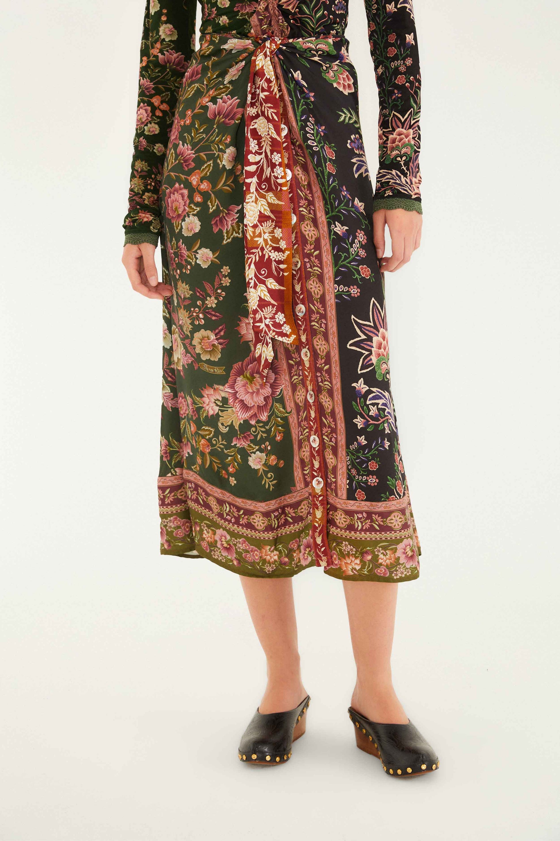 Farm Rio Mixed Winter Garden Lenzing™ Ecovero™ Viscose Midi Skirt