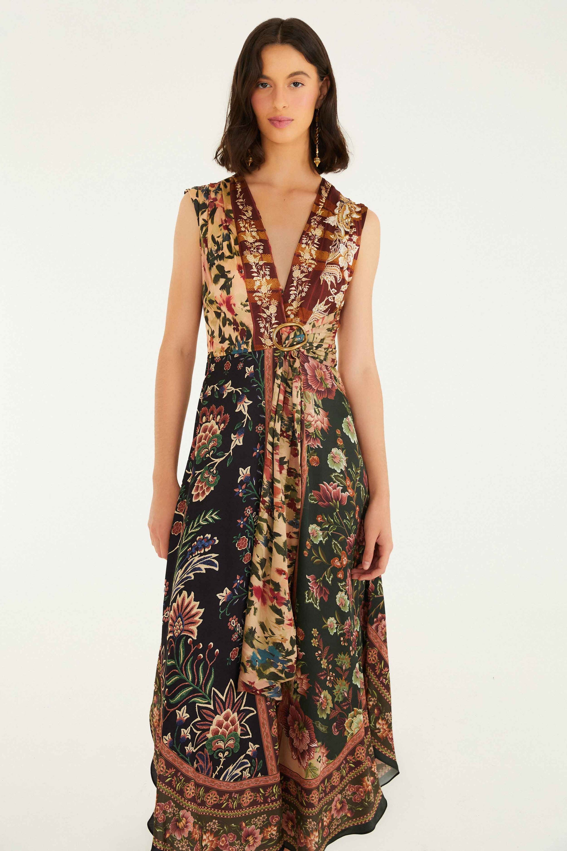 Farm Rio Mixed Winter Garden Lenzing™ Ecovero™ Viscose Sleeveless Maxi Dress